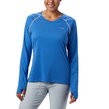 Columbia Ženske Majice S Kapuljačom - PFG Tamiami Heather Knit Long Sleeve Plave Svijetlo Koraljne |